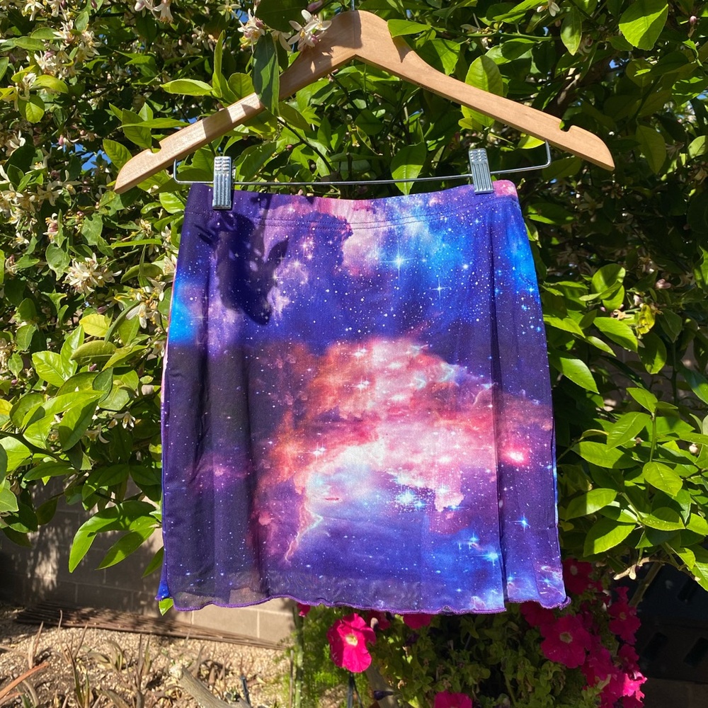 Galaxy Outer Space Stars Print Mini Skirt Mesh 🛸